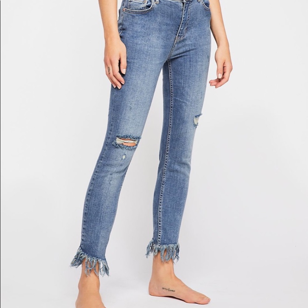 Free People Skinny Fringed Jeans